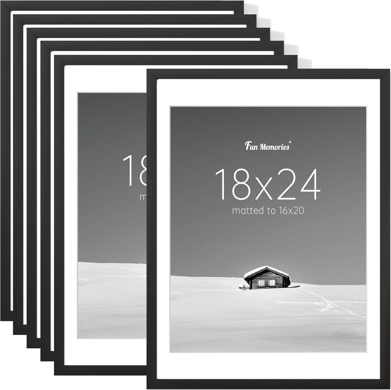 18x24 Picture Frame Set of 6, Display Pictures 16x20 with Mat or 18x24 Without Mat, 18x24 Poster Frame for Wall Hanging Horizontally and Vertically, Black